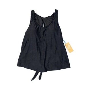 Shade and Shore Bathing Suit Top / Blouse Womens  Size M Black Back tie NWT